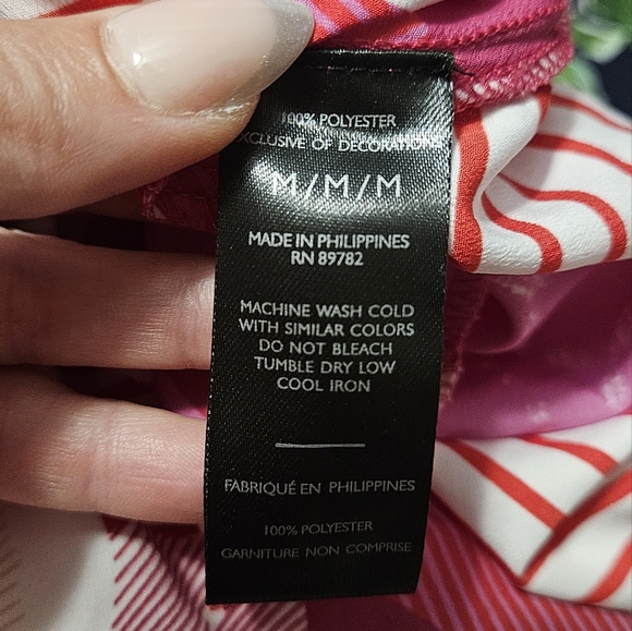 NATORI Kabuki Floral-Print Pullover Caftan. Red/pink/white. Size Med - Picture 6 of 16